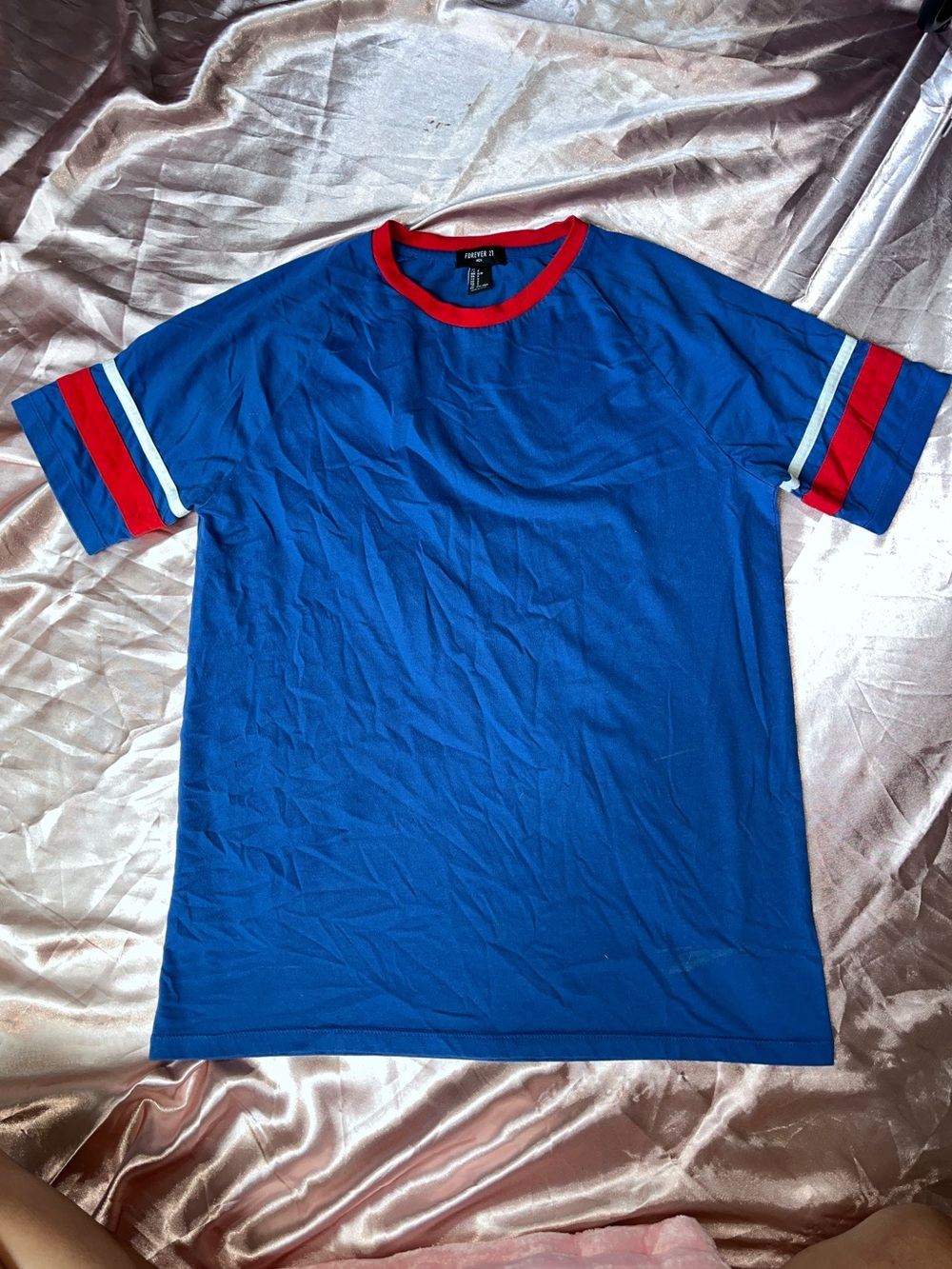 Forever 21 Blue Short Sleeve Ringer Tee with Red Trim